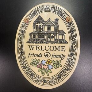 Trinity Pottery Wall Hanging Oval Plaque "Welcome Friends & Family" 7.25" x 5.5"